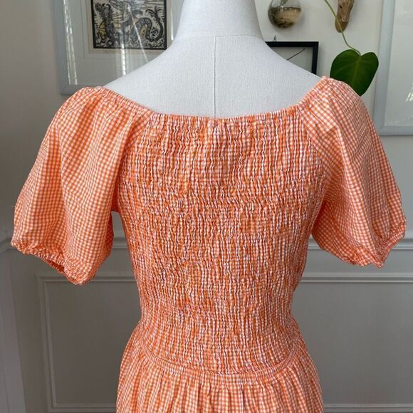 Sim & Sam Nordstrom Orange Gingham Micro Check Bare Midriff Midi Dress L - Picture 5 of 8